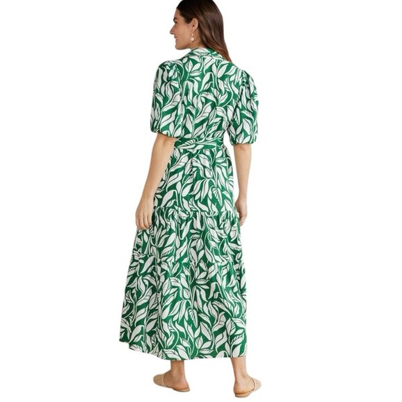 Soft Surroundings Linen Blend Green Steffi Tropical Tiered Maxi Dress Womens 1X - Picture 6 of 15